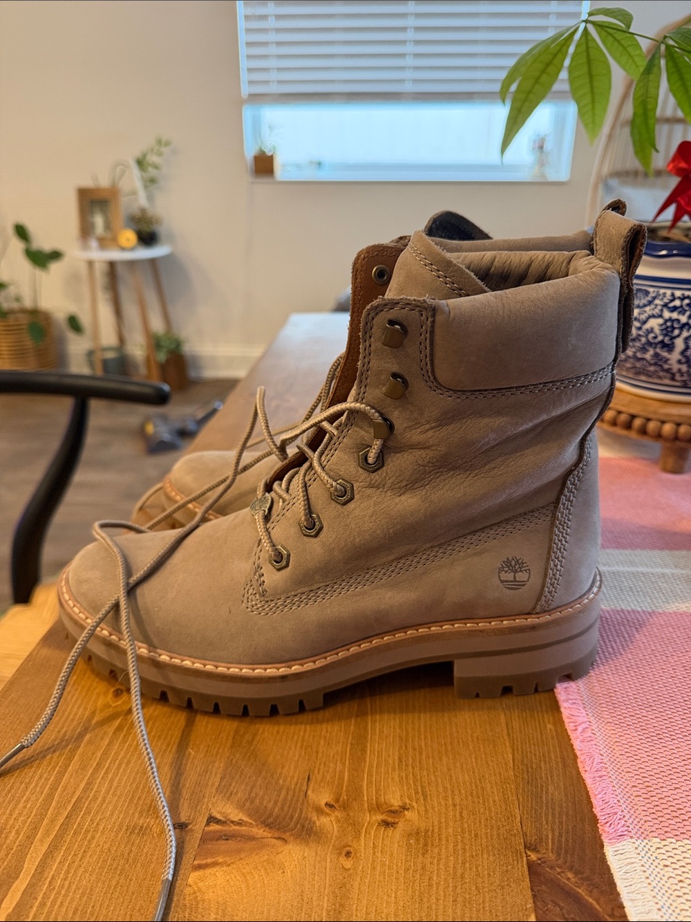 Timberland Taupe/Nude Lace-Up Leather Boots